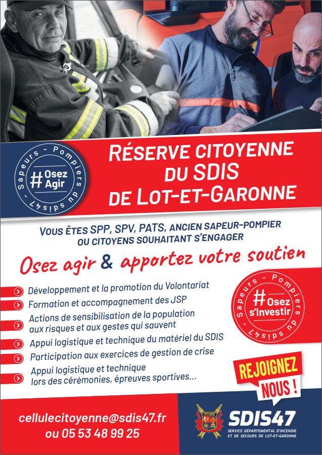 sdis47's tweet photo. 📢Le Sdis47 lance la réserve citoyenne
Accessible à tout citoyen #SPV #SPP ancien SP retraité, jeune, personne non sapeur-pompier
Sa vocation :
➡apporter une participation une contribution à certaines activités du Sdis
Rejoignez-nous! cellulecitoyenne@sdis47.fr 
05.53.48.99.25 https://t.co/TsBjfsyKCU