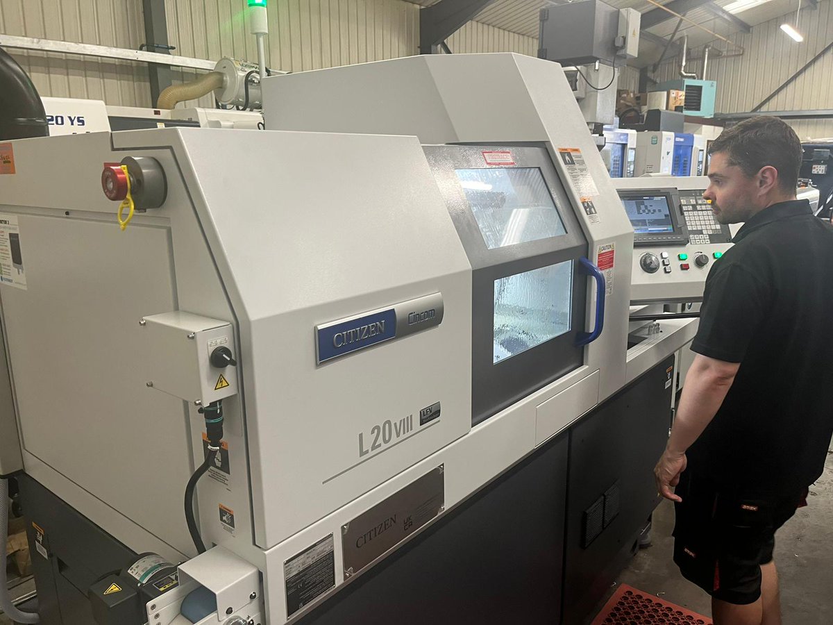 CitizenCNC's tweet photo. Alex Taylor, Director at @CTPELtd, standing next to his newest #Cincom L20-VIII LFV sliding-head #lathe. Due to the continued growth in their turned parts side of the business, they’ve invested in the latest #CitizenCNC technology to increase their capacity further. #UKmfg #CNC https://t.co/dDdnHeR3zf