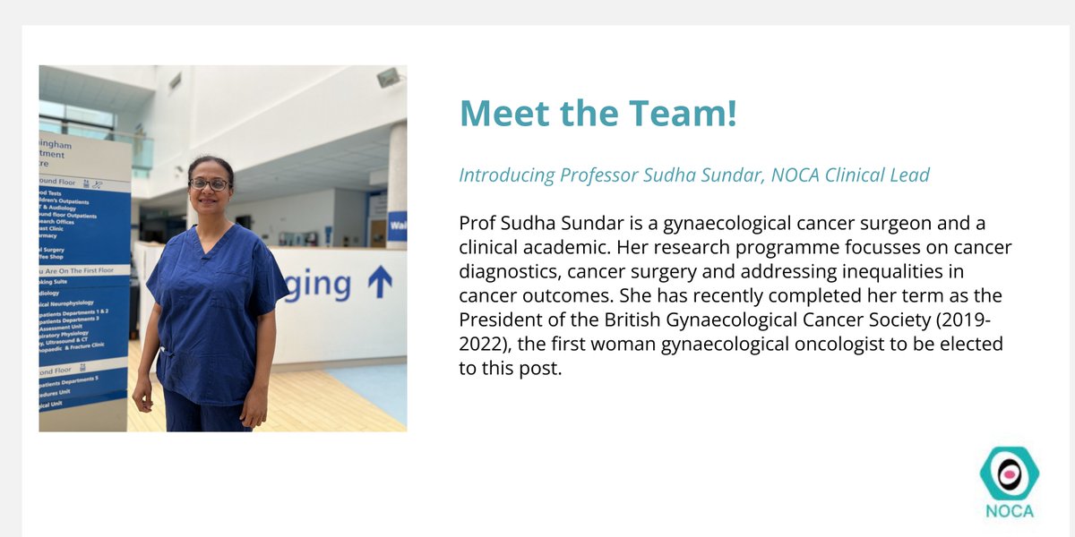 NOCA_NATCAN's tweet photo. 📢Introducing  Prof Sudha Sundar, NOCA Clinical Lead! @BGCS_org @OvarianCancerUk   @TargetOvarian @NATCAN_News @AgnMichael @sundar_sudha https://t.co/K3Ck5esqxE
