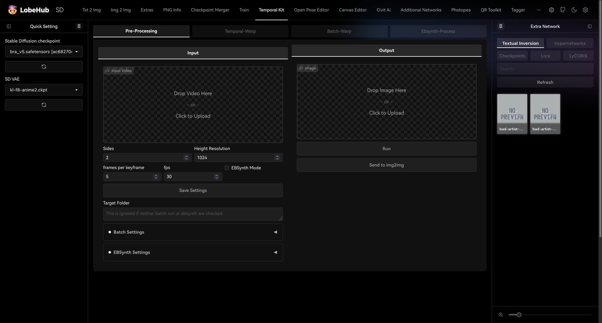 CarsonYangk8s's tweet image. #TemporalKit 是一个 Stable Diffusion 扩展，可以为稳定扩散渲染添加时间稳定性。配合工具 #Ebsynth 可以实现视频防抖。

项目还在持续更新中，包括基于扩散的升采样、批处理的 img2img 按钮、输出文件夹的检查、解决运行后的奇怪关闭错误、API 的连接等功能。

github.com/CiaraStrawberr…