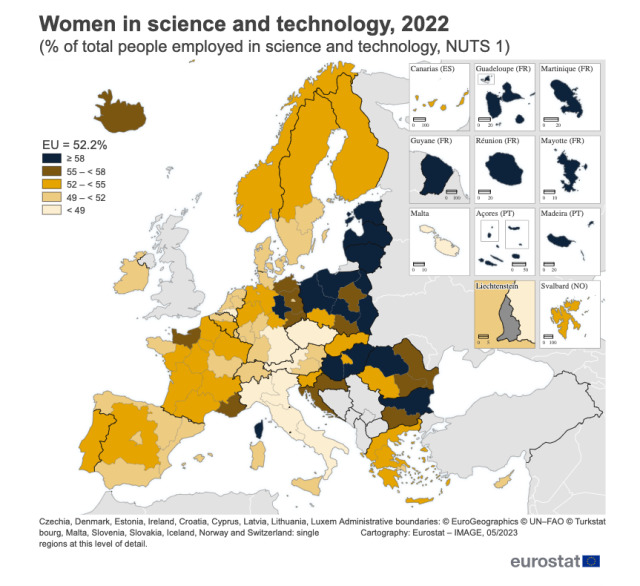 Ποσοστό Γυναικών Στον Τομέα Επιστήμης &amp; Τεχνολογίας Ανά Περιοχή (ΕΕ, 2022)

ec.europa.eu/eurostat/en/we…