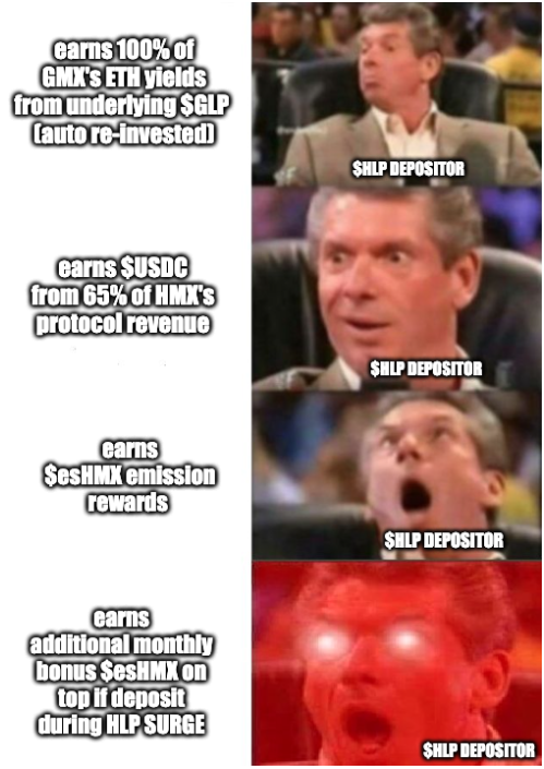 UltraBostonian's tweet photo. Here's my submission for @HMXorg #HMXmeme contest! 

$HLP depositors be like Vince: 🔥

You all should look into $HLP because it earns:
🐉100% of yields from underlying GLP
🐉65% of HMX's protocol fees
🐉$esHMX from emissions
🐉More $esHMX from HLP SURGE https://t.co/dCXzUdKd7x