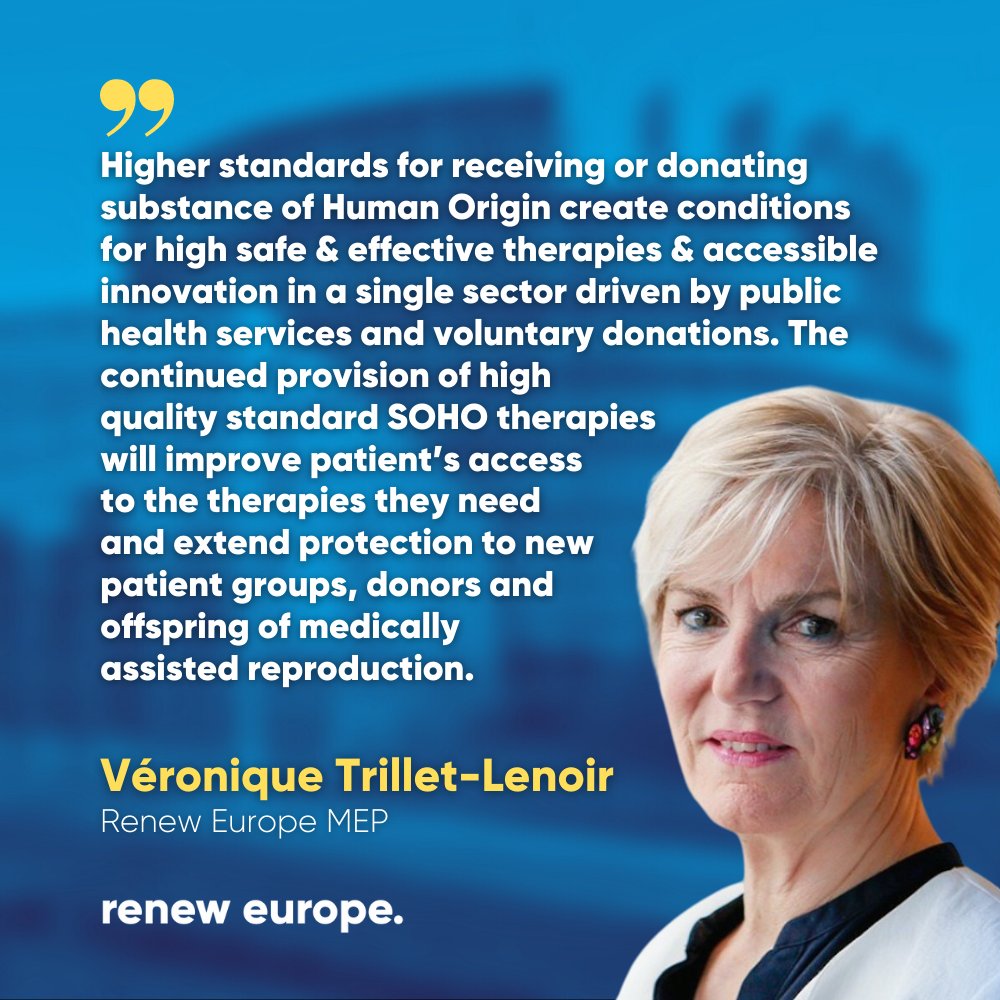 ✅ @EP_Environment adopted 'Standards of quality and safety for substances of human origin intended for human application' With today's vote, we have come a big step closer to passing the new SoHO regulation. @Andi_Glueck & @VTrillet_Lenoir 👇