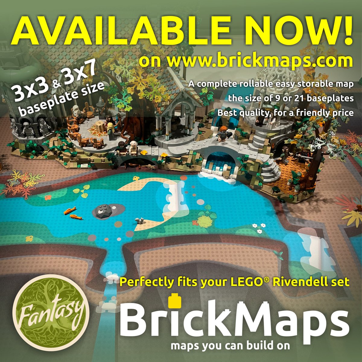 🔥OUT NOW! The #brickmap that perfectly fits your #lego Rivendell 🥰set. Let your #legolordoftherings <a href="/LEGO_Group/">LEGO</a>  shine. Quickly create Middle Earth settings by just laying down your BrickMaps. Handy at events or at home. Get yours on brickmaps.com 😍 #legolotr