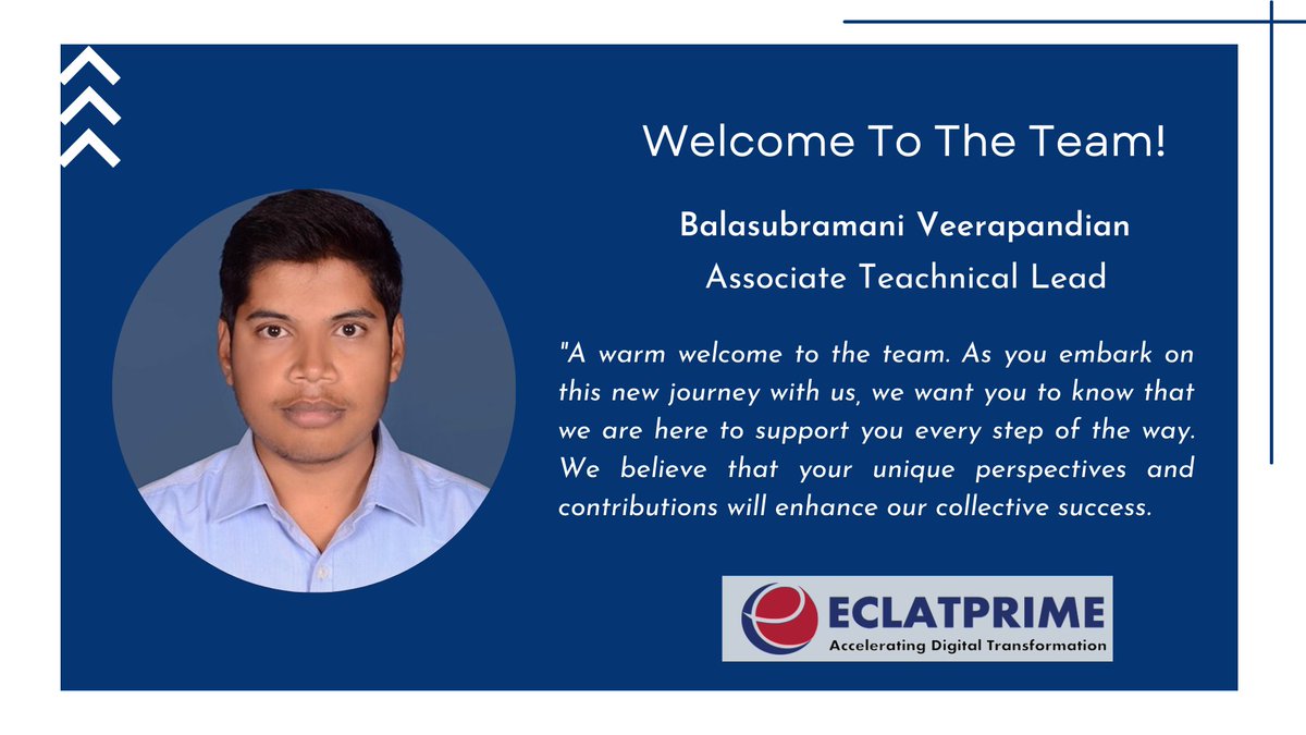 Eclantiqx's tweet image. Eclatprime family is thrilled to have Balasubramani. Hearty welcome Bala!

#newjoinee #newopportunity #pegadeveloper #eclatprime