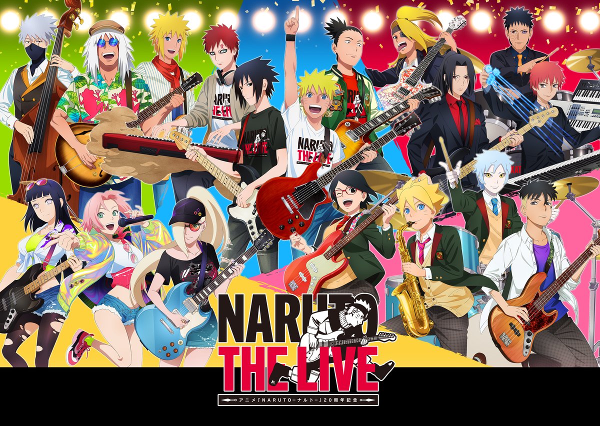 naruto_20th's tweet photo. 🎸NARUTO THE LIVE🎸

チケット一般販売スタート！
　　　　　 &amp;
  イベントビジュアル公開！

ナルトたちがバンドを結成し
様々な楽器を持った姿が描かれています🎵

🗓️開催日：9月2日(土)・3日(日)
📍会場：幕張メッセ
🎟チケット：先着順で受付開始!

https://t.co/sTiL0eLM4T
#NARUTO #ナルト #NTL https://t.co/zICCQKG4B7
