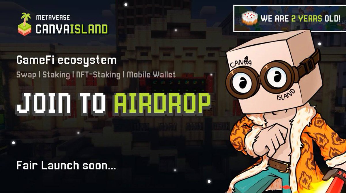 CanvaIsland's tweet photo. 🏝️ Join to CanvaIsland Airdrop, get tokens for free!

🔥 Airdrop pool: 5,000,000 $CANVA

1️⃣ 500 random users win 5,000 $CANVA each
2️⃣ Top 50 referrals: 50,000 $CANVA each

🎮 Join: https://t.co/32FwOnmEBc

Ending date: 7/30/2023
Distribution date: 3'rd August

#NFT #airdrop #Cexlisting #PinkSale #FairLaunch #GameFi