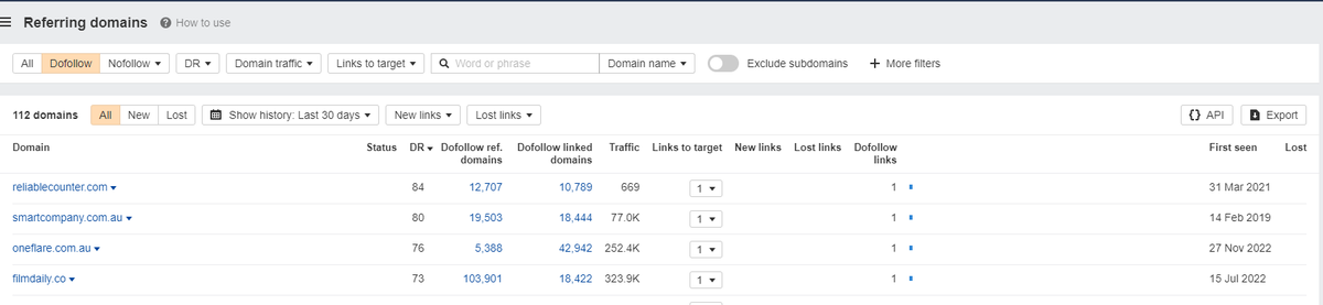 diaryofaseo's tweet photo. Enter the site into Referring Domains and select your desired filters, export the list and outreach! As we know that they have built links already, this list should return a good amount of other sites that accept link-building guest posts too ✅ https://t.co/XNMJEsLKYB