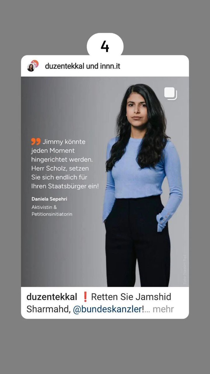 Herr @Bundeskanzler,

Bitte retten Sie meinen Papa.
Er braucht jetzt ihre Aktionen!

Unendlichen danke an meine Löwenin <a href="/DuezenTekkal/">Düzen Tekkal</a> mit <a href="/HawarHelp/">HAWAR.help</a> und <a href="/daniela_sepehri/">Daniela Sepehri (she/her)</a> 

#SaveSharmahd #FreeAllPoliticalPrisoners