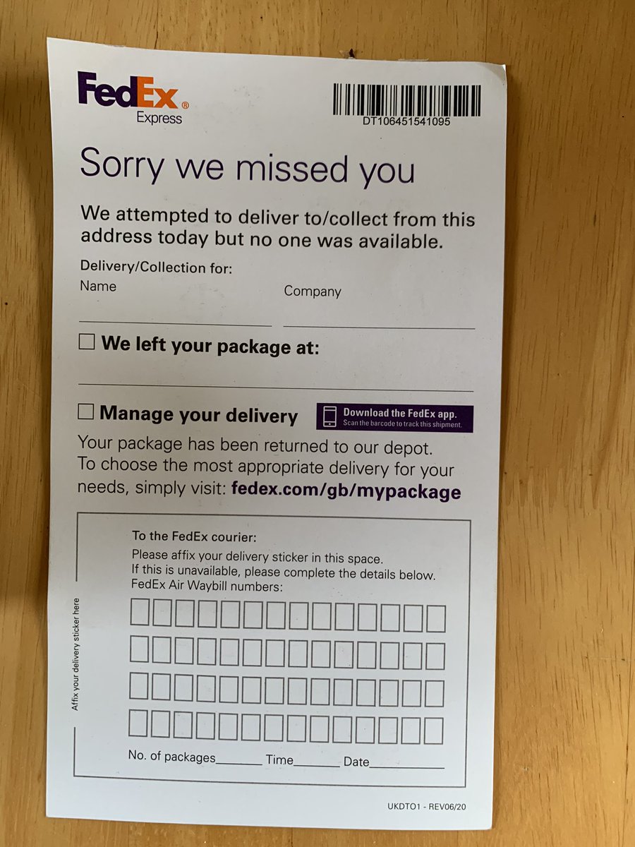 Thank you <a href="/FedEx/">FedEx</a> Came down this morning to this. I was in ALL THE TIME! They must have knocked on the door with a feather, rather than use the functioning doorbell. #poorservice