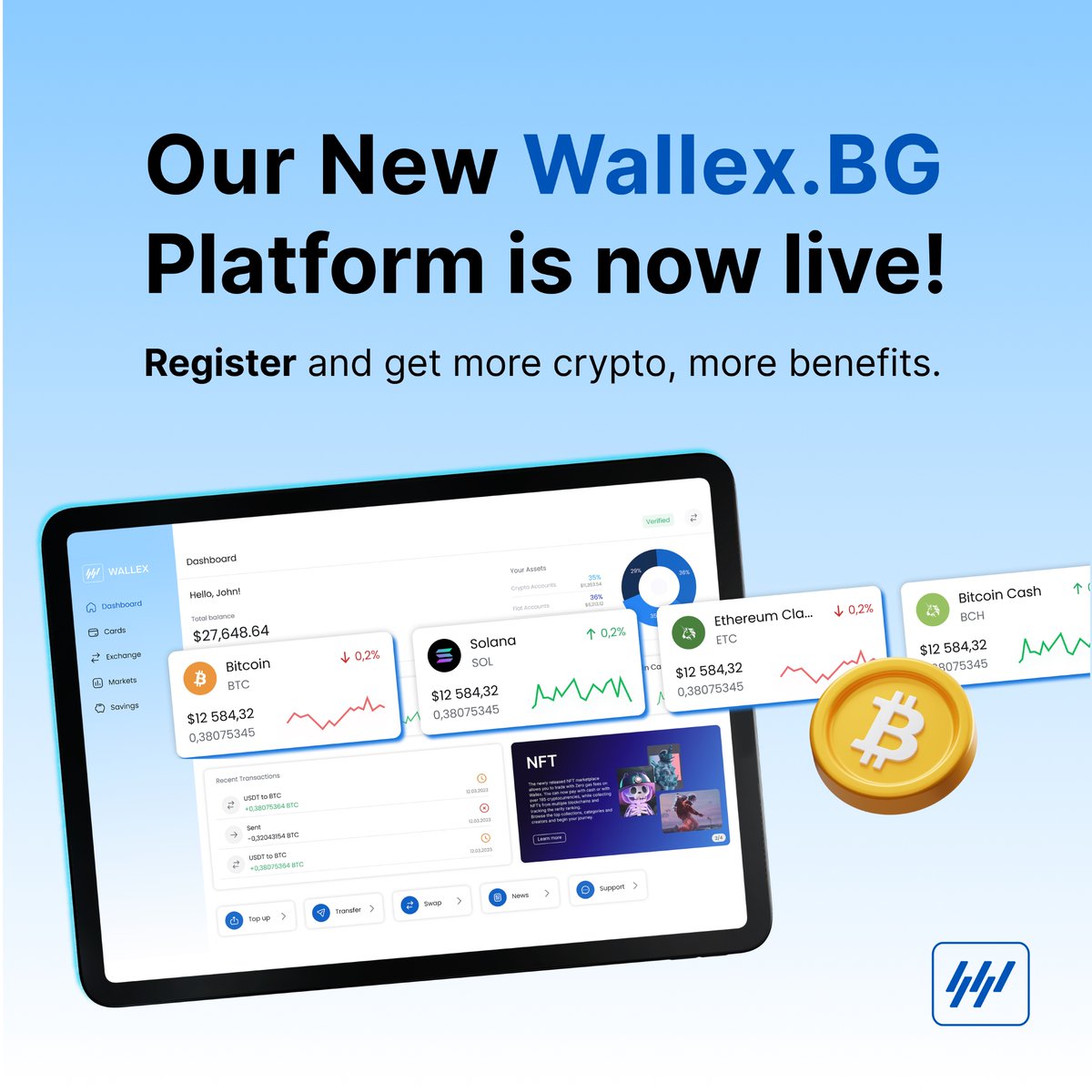 Wallex_BG's tweet photo. We are excited to share with you that the newly redesigned https://t.co/Z8FoOKL0p5 platform is now live!
#Transact, top up with #card, and follow the top performers on the #crypto market, while you make your #money work for you with our savings accounts!
https://t.co/vgZL5DHciR https://t.co/J2skbd2aXU