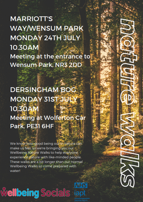 Do you like getting out in nature? 🌿🌹 Coming up next week and later this month are two nature walks from Wellbeing Norfolk and Waveney Socials, a lovely opportunity to get outdoors and meet some likeminded people 😊