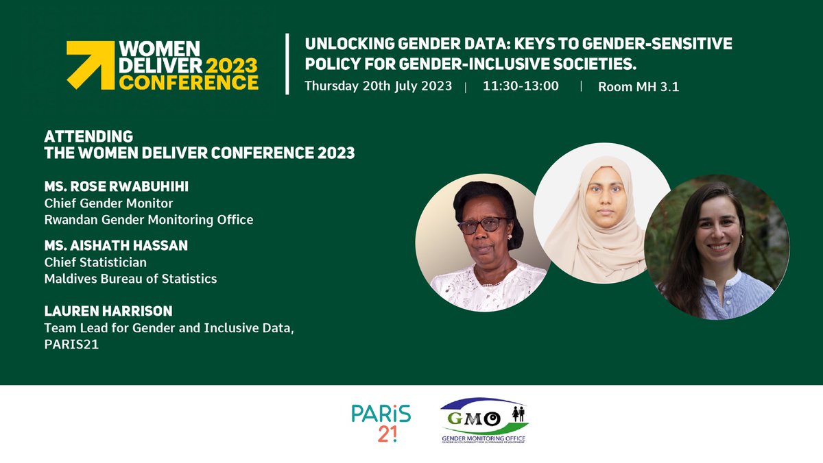 Alert ! in #WD2023 @ContactPARIS21 & @GenderMonitorRw will host a side event on 'Unlocking #GenderData: keys to gender-sensitive policy for gender-inclusive societies ' Let's meet on Thursday 20 July 2023 at Kigali Convention Centre from 11:30-13:00: Room MH 3.1