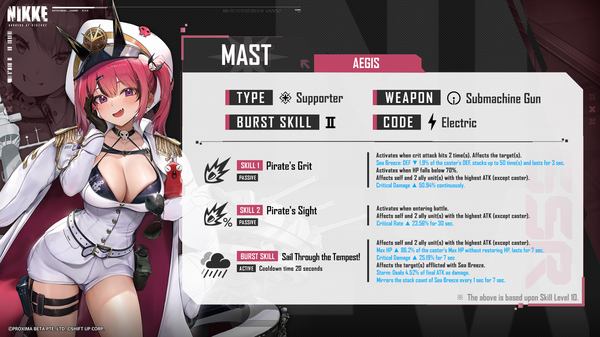 Goddess of Victory: Nikke - Mast's skill sheet