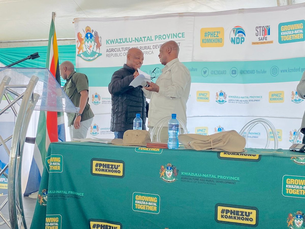 KZNDoHS's tweet photo. Ahead of today's commemoration of Nelson Mandela International Day the MEC for Human Settlements and Public Works Sipho "KK" Nkosi together with MEC for Agriculture and Rural Development Super Zuma yesterday 17th July 2023 visited Ward 6 of uMthonjaneni in King Cetshwayo District https://t.co/BJ0zj6FXFT
