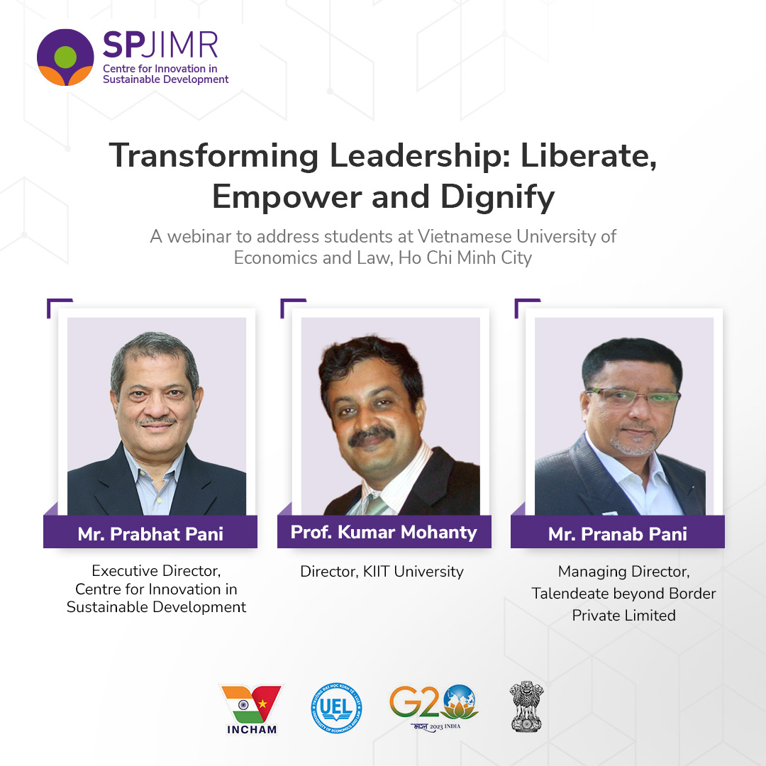SPJIMR's tweet photo. In a recent webinar ‘Navigating your potential in entrepreneurship’ Mr. @PrabhatKPani, Executive Director @CISD_SPJIMR, addressed over 200 students  from Vietnamese University of Economics and Law in Ho Chi Minh City organized by Indian Consul General Vietnam under G20 initiative https://t.co/ydoOK8C9u5