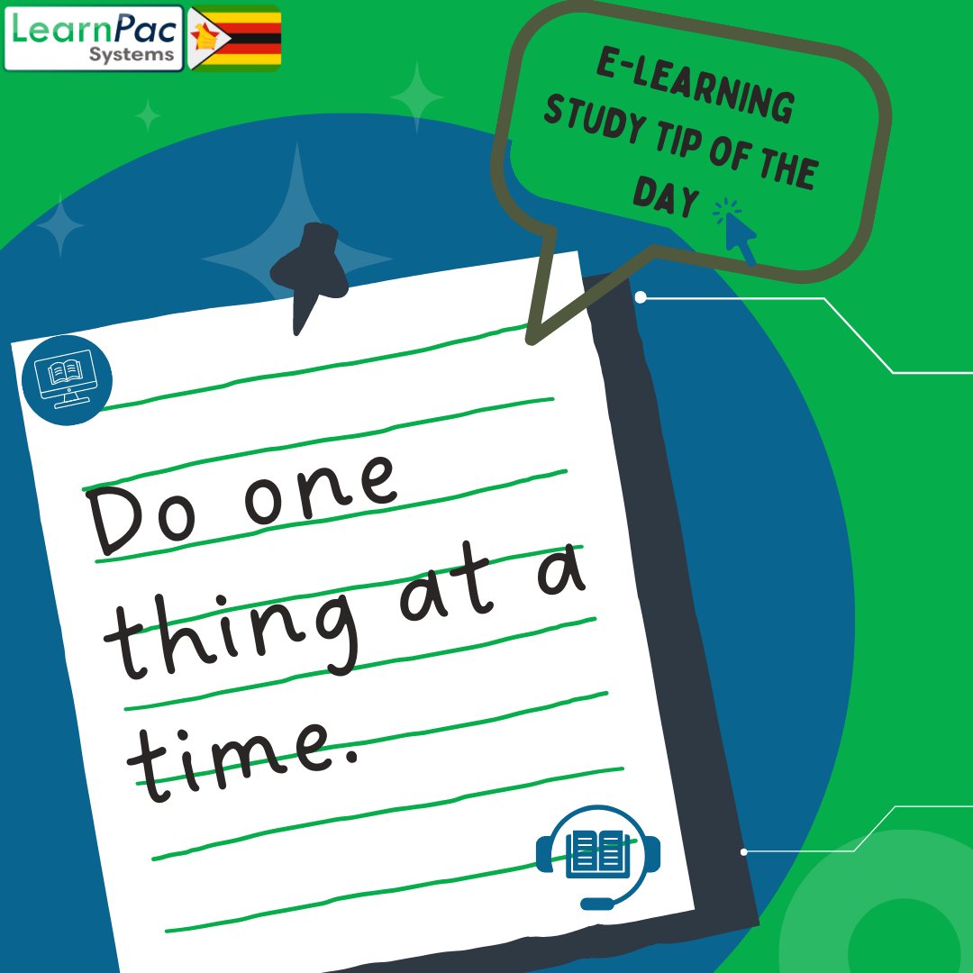 Boost your eLearning productivity. Focus on one course, absorb the information, and improve retention. Start your eLearning journey today! Enrol here - hubs.ly/Q01XV1nX0
#onlinestudying #eLearningtips #learningstrategies #education #zimbabwe
