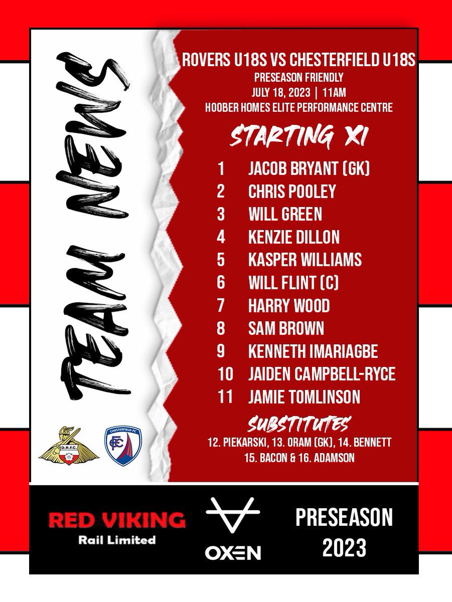 DRFC_Academy's tweet photo. TEAM NEWS | We’re back at the Hoober Homes Elite Performance Centre this morning as we continue preseason preparations with the visit of @ChesterfieldYth.
Just an hour left till play gets underway here, come on Rovers! 🔴⚪️
#DRFC
#DONCHE https://t.co/REguni6Z7B