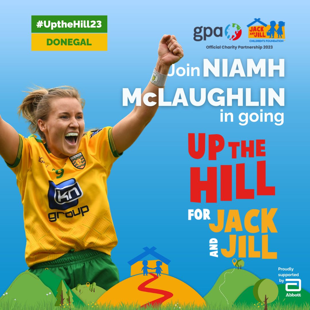 Join Niamh McLaughlin in going #UptheHill23 this summer in support of 6 local Jack & Jill families in #Donegal! ⭐ Find out more by visiting jackandjill.ie/upthehill2023 & join Niamh in making a difference for families in your community. 🧡 @gaelicplayers @MovilleGAA