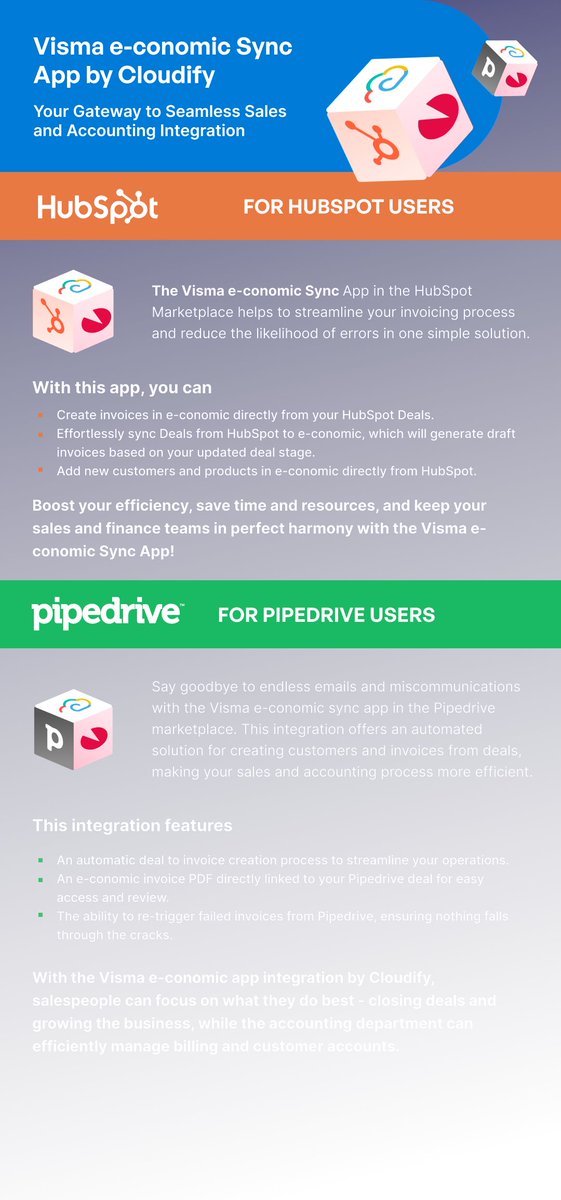 Cloudify_biz's tweet image. Are you tired of the constant back-and-forth between your sales and accounting teams, trying to keep track of deals and invoices? Here&apos;s your solution: Visma e-conomic Sync App by Cloudify.

#VismaEconomic #Cloudify #SalesAutomation #AccountingSolutions #HubSpot #Pipedrive