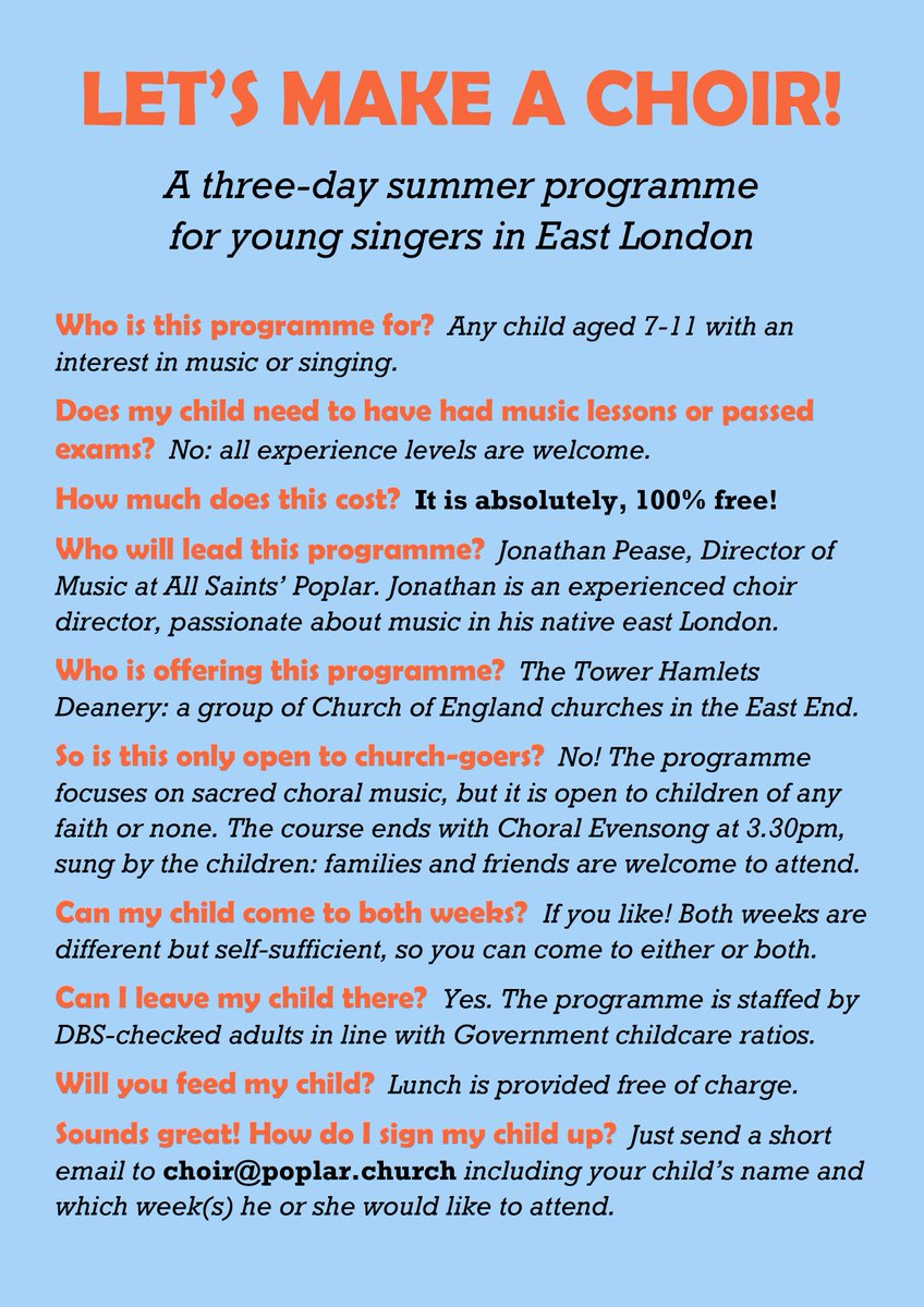 Our Musical Director is running two junior choral courses in Tower Hamlets next month: free of charge and with lunch provided. Can you help us spread the word? 🙏 @SpitsMusic @thevents @StepneyLives @THAMES_Music @eastLDNmusic @EastEndKids @ELAdvertiser