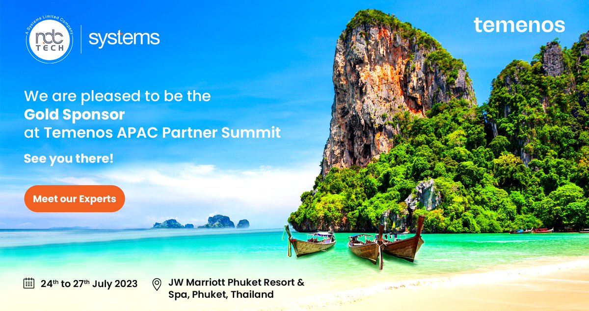 NdcTechTweet's tweet image. Excited to be the Gold sponsor at the @Temenos APAC Sales &amp;amp; Partner Summit, 24-27 July 2023 at JW Marriott Phuket Resort &amp;amp; Spa, Thailand. Discover how our innovative solutions are shaping Banks of the Future!  ndctech.net/contact-us/#fi… 
#NdcTech #Temenos #bankingtech