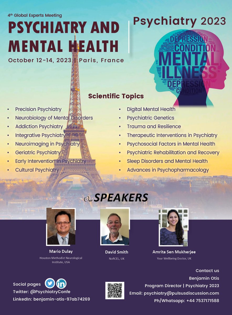 📢Thrilled to unveil our captivating speakers of #PsychiatryConference!
🌟Join us for a remarkable journey into cutting-edge #mentalhealth advancements & insights
Don't miss this enriching experience.
📜Submit your abstracts …try-mentalhealth.pulsusconference.com
#Psychiatry #psychiatryresident
