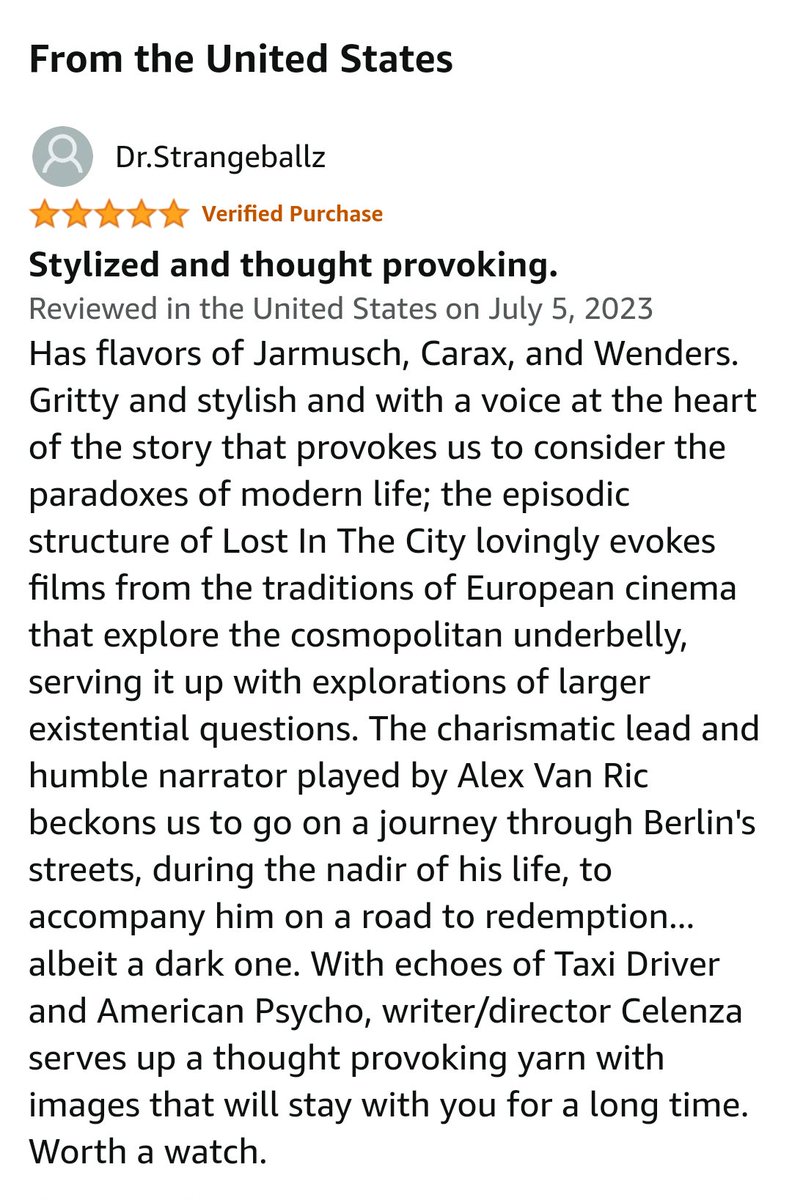 Kalifilm's tweet photo. Thank you Dr.Strangeballz for your epic review of "Lost in the City"!

https://t.co/9RL6kBSkQx

#lostinthecity #featurefilm #berlin #supportindiefilm https://t.co/HUBUmjYAab