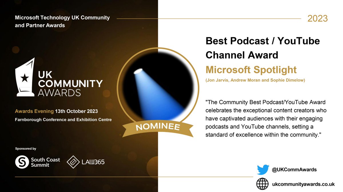 UKCommAwards's tweet photo. π Drumroll, please! π₯ It's time to unveil the nominee for the Best Podcast / YouTube Channel Award! π
Congratulations to @msftspotlight for their incredible contributions in creating a supportive and inclusive community.
#BestPodcast #BestYouTubeChannel #UkCommunityAwards https://t.co/XoT2ePVnoQ