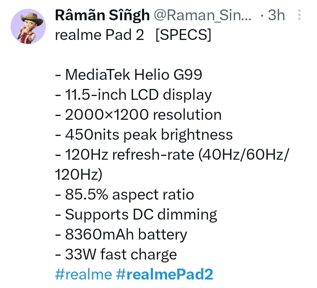 ravi3dfx's tweet image. #realmepad2 has #Mediatek #HelioG99 ?? 🥲 
@realmeIndia  @realmecareIN #
