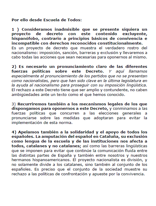 _escueladetodos's tweet photo. ⭕️ COMUNICADO de Escuela de Todos

⭕️ No nos callaremos ante el inadmisible ataque a la convivencia del nuevo proyecto de Decreto del régimen lingüístico del sistema educativo catalán

https://t.co/WcLudK8NIo https://t.co/54ktcMDlSa