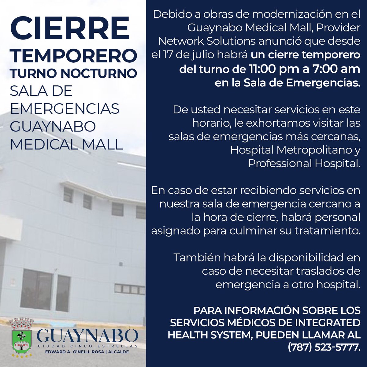 Municipio Guaynabo on Twitter "🕐 Horario especial para el Guaynabo Medical Mall."