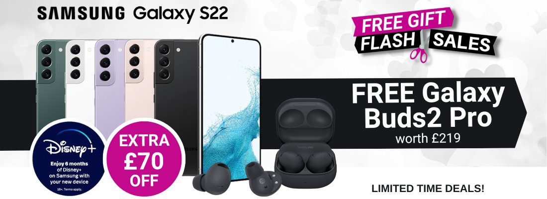 Phones_Limited's tweet image. Get a Free pair of #GalaxyBuds2Pro worth £219 and £70 Off with Samsung S22 #SIMFree deals!
You can also claim 6 months free Disney+ to watch on your brand new #SamsungS22!
More info, here: phonesltd.co.uk/free-galaxy-bu…