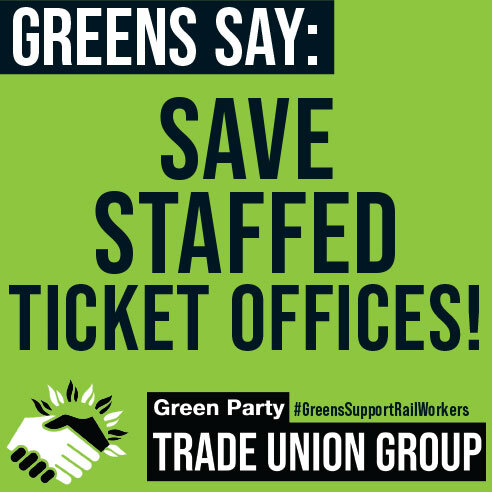 tradeuniongreen's tweet photo. Today @GreenPartyTU activists are saying #SaveTicketOffices 🎟️

Support @RMTunion campaigns and tell the Government we won't accept their cuts ✂️

Keep offices open and #StaffOurStations 🚆

Use info in the tweet below to show that #GreensSupportRailWorkers 👇 https://t.co/RdWMpVRio5