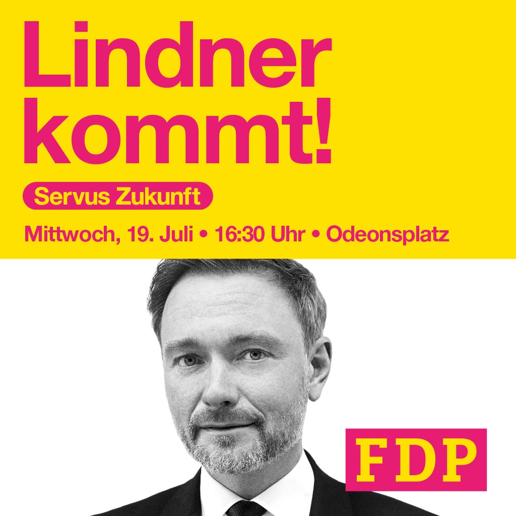 HelmutMarkwort's tweet photo. @c_lindner kommt! #FDPPUR! Morgen, Mittwoch (19.07.2023), ab 16.30 Uhr auf dem Odensplatz in München startet die @fdpbay in die heiße Phase des Wahlkampfes. Treffen Sie den Spitzenkandidaten @_MartinHagen und natürlich auch @HelmutMarkwort im ❤️von München.
#Markwort2023 #CL https://t.co/CM6v8UHrta