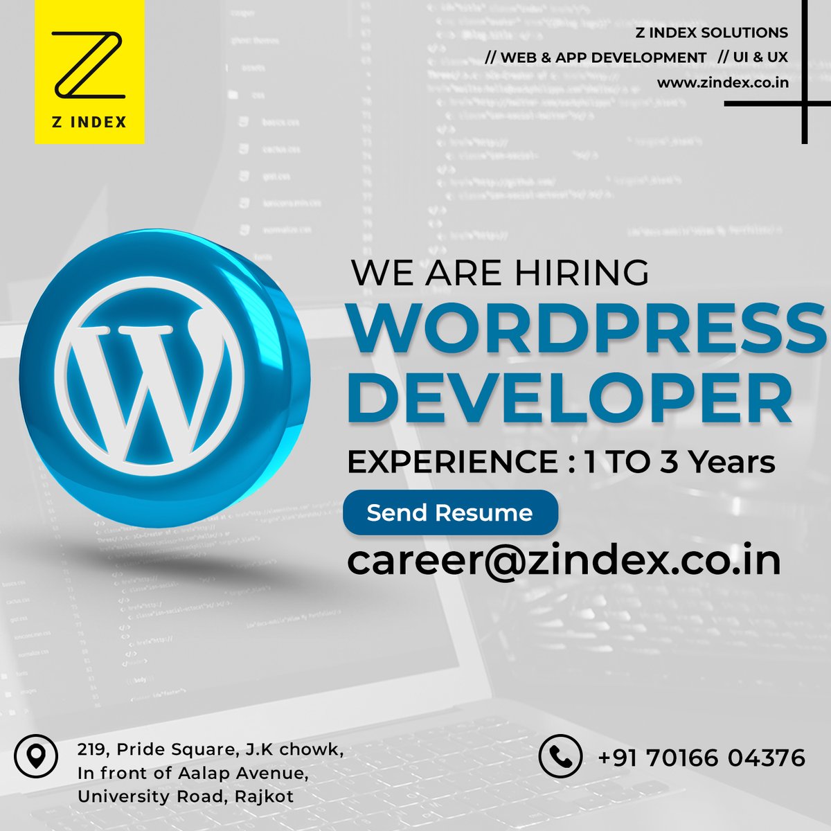 ZindexSolutions's tweet image. Hello Everyone 👋🏻

@ZindexSolutions is looking for #wordpressdevelopers having a minimum of 1 year of experience in the same domain

#Experience: 1 to 3 years
#Location: #Rajkot, #WFO only

#Applynow
📧 Mail: career@zindex.co.in 
📞 Contact us at +91 7016604376.
