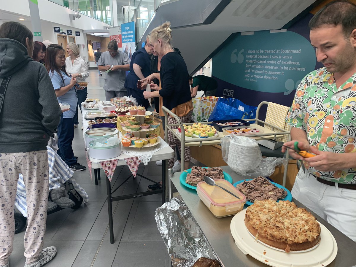 Bake sale today in the Southmead hospital atrium to raise money for our ward - gate 9A. Off to a busy start! If you’re about come down, say hello and of course get some cake! @NorthBristolNHS @annielangford3 @hannah_k_morris @SuperSouthmead