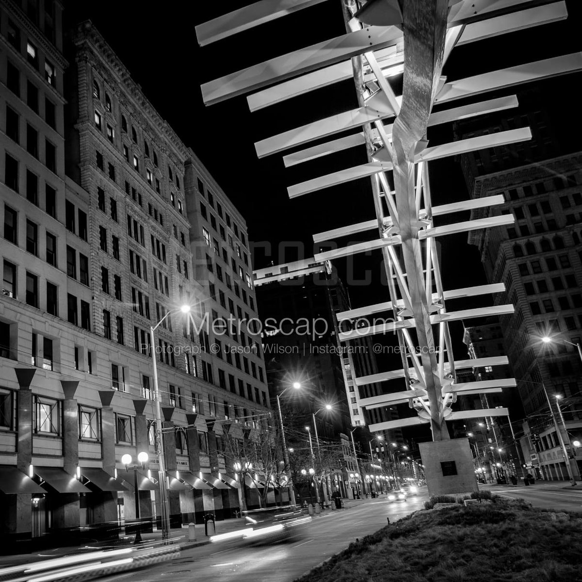 Dayton photography Black & White: The Flyover Sculpture in Downtown Dayton #dayton #daytonohio #daytonoh #937daytonohio #oregondistrict #BlackWhite | metroscap.com/dayton-themed-…