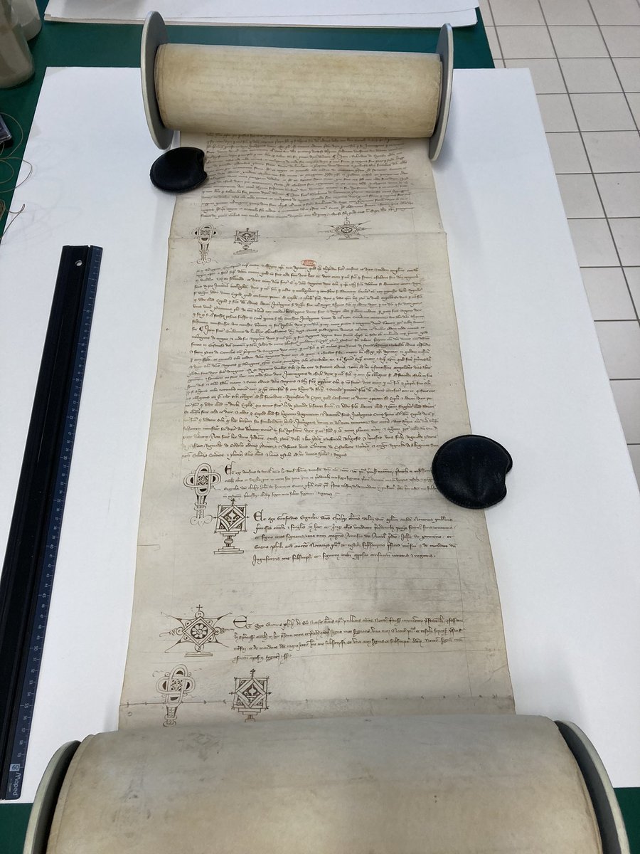 LucieWoruz's tweet image. Allé c’est l’heure de ressusciter le #TasVuMesDoigts (coucou @fred_manfrin) ☝️
Rouleau du procès des templiers, 1307. Quand même 22 mètres de long, et 44 biquettes 🐐📜 
@ArchivesnatFr J//413/18.