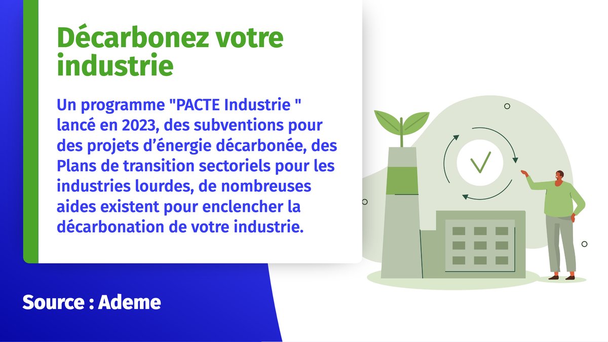 🟢 Industrie | La #décarbonation de l’#industrie est essentielle pour atteindre la neutralité #carbone. #TPE, #PME, #ETI, découvrez les outils à mettre en place avec l'<a href="/ademe/">ADEME</a>, partenaire des #CCI 👉🏻 shorturl.at/gsvxV