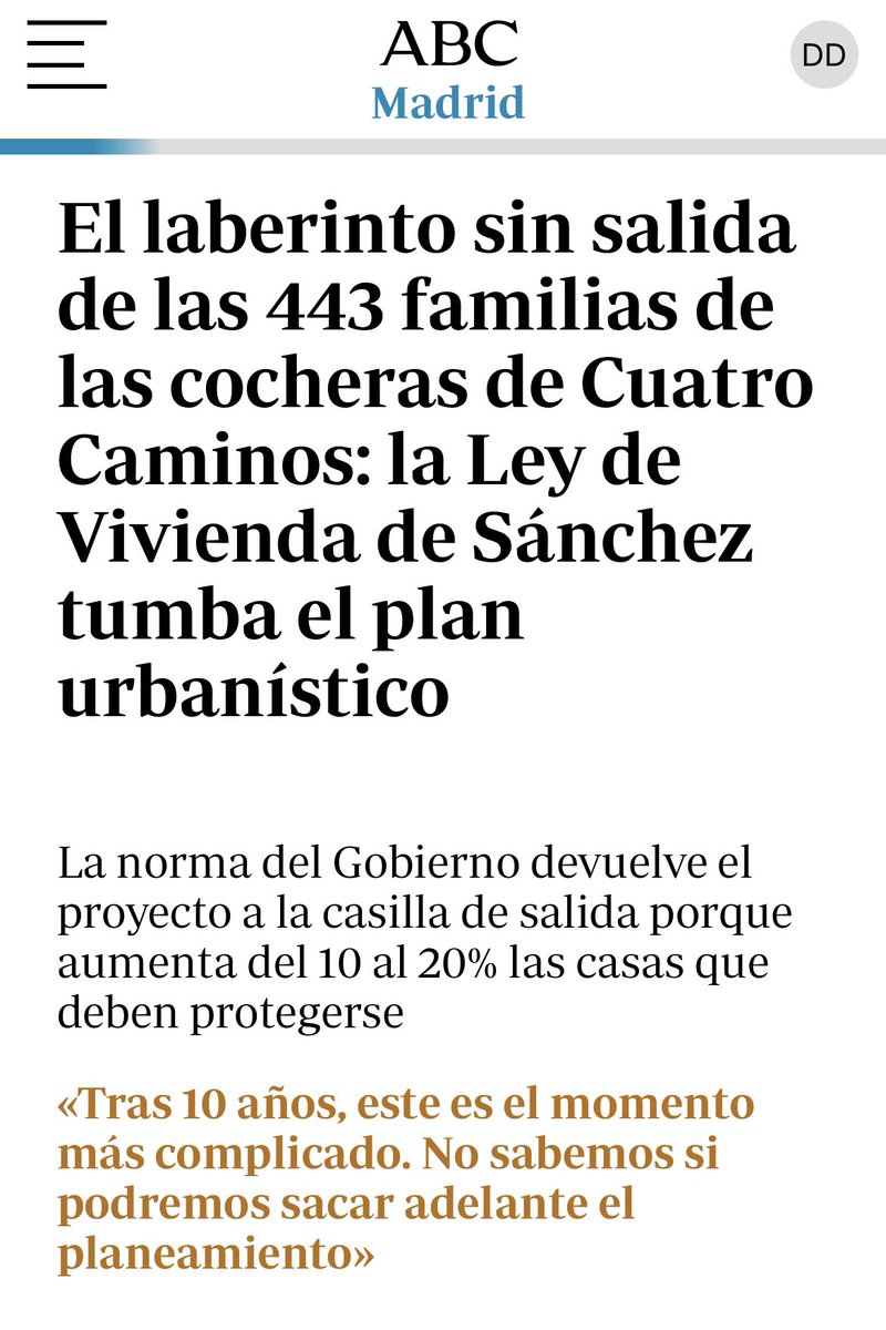<a href="/ppmadrid/">PP Comunidad de Madrid</a> <a href="/NunezFeijoo/">Alberto Núñez Feijóo</a> <a href="/MunozAbrines/">Pedro Muñoz Abrines</a> <a href="/SoydemadridC/">SoydeMadrid_com</a> Para #443familias el gran problema ha sido la desidia de la CAM. Tres meses nuestro expediente en un cajón y ahora nos dicen que tenemos que aplicar la ley sanchista de vivienda. Esa es la realidad: la soga nos la ha puesto el PP