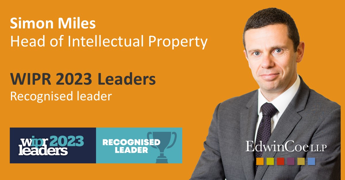 Simon Miles has been recognised in World Intellectual Property Review’s Leaders Directory for 2023.

edwincoe.com/our-people/sim…

#wipr #intellectualproperty #IPlaw #intellectualpropertylaw