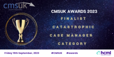 hcml1's tweet photo. We're finalists at @CMSUK Awards 2023! Amputee Clinical Lead Jason Chidwick shortlisted for Catastrophic Case Manager of the Year. 

#PersonalInjury #TeamHCML #CMSUK https://t.co/OBcvrMhfT9