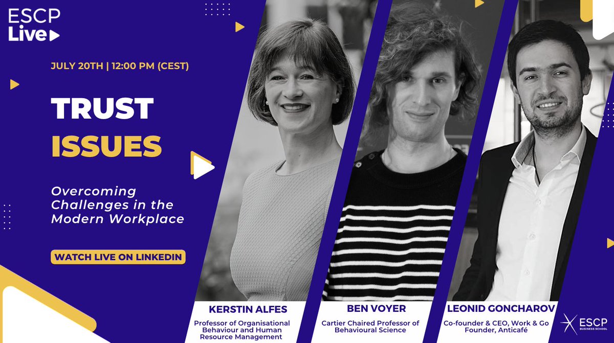 ESCP_bs's tweet photo. 👀 Our next [#ESCPLive] is happening this week! 

Join us to discuss challenges of the modern workplace and gain a fresh perspective on building #trust at work.

🗓️ July 20
⏰ 12PM (CET)

Register here 👇
https://t.co/6TVEjEROwh https://t.co/KXzOymo74t