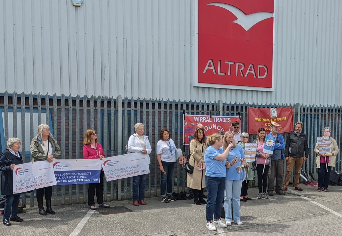 EMAST - East Midlands Asbestos Support Team (@emastuk) on Twitter photo Protestors outside the Altrad office in Warrington yesterday. The <a href="/AsbestosForum/">Asbestos Victims Support Group Forum UK</a> and asbestos support groups are campaigning for Cape to pay £10 million towards #mesothelioma research. #capemustpay Protestors outside the Altrad office in Warrington yesterday. The <a href="/AsbestosForum/">Asbestos Victims Support Group Forum UK</a> and asbestos support groups are campaigning for Cape to pay £10 million towards #mesothelioma research. #capemustpay