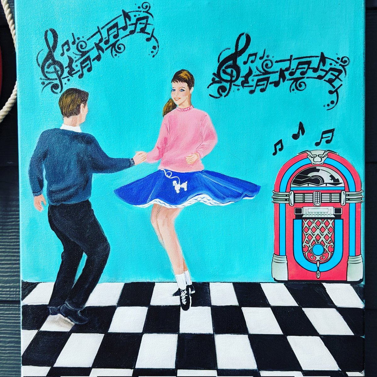 At The Hop. 16 x 20 acrylic on canvas