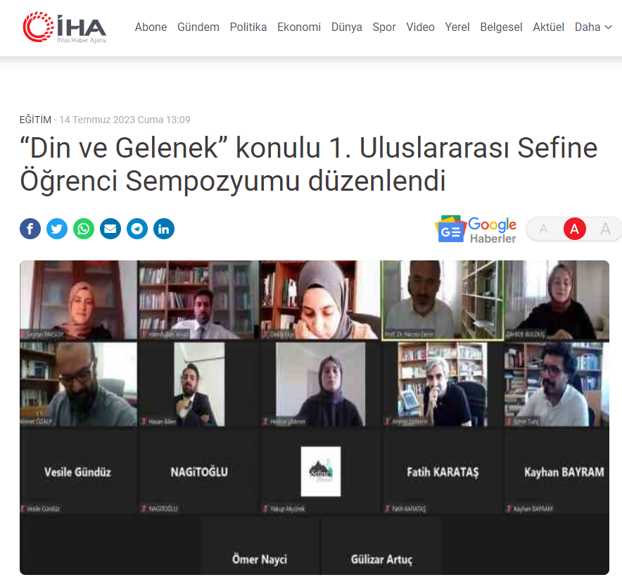 Ulusal basında “Din ve Gelenek” konulu 1. Uluslararası Sefine Öğrenci Sempozyumu'muz yer buldu.
<a href="/ihacomtr/">İhlas Haber Ajansı</a> 
iha.com.tr/sirnak-haberle…