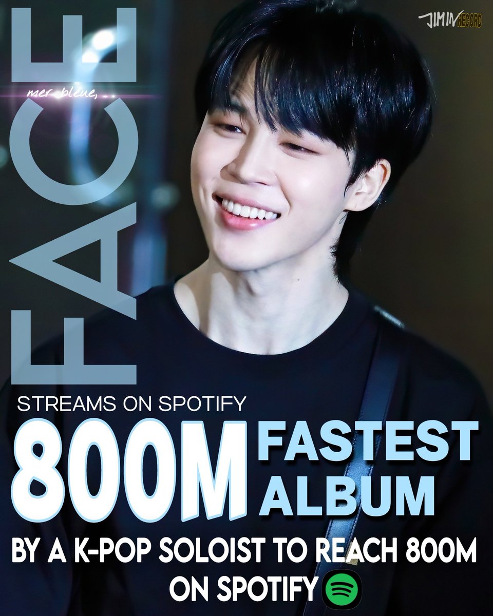 JIMIN RECORD on Twitter "지민의 첫 솔로앨범 "FACE"가 Spotify에서 8억 스트리밍을 116일만에