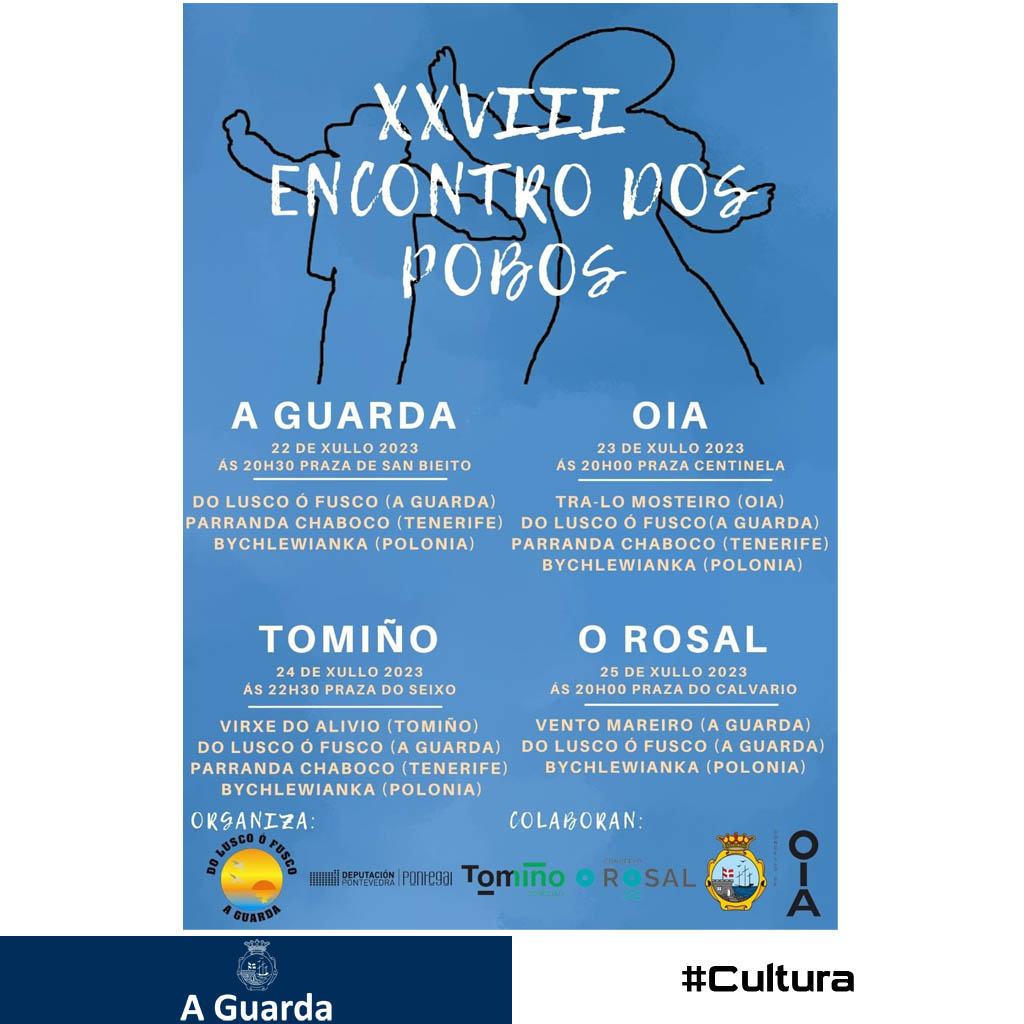 🎼 Este sábado día 22 de xullo ás 20:30h a Praza de San Benito da Guarda acolle a XXVIII edición do Encontro dos Pobos, organizado pola Asociación Do lusco ó fusco en colaboración co Concello da Guarda.
#AGuarda #Cultura #música