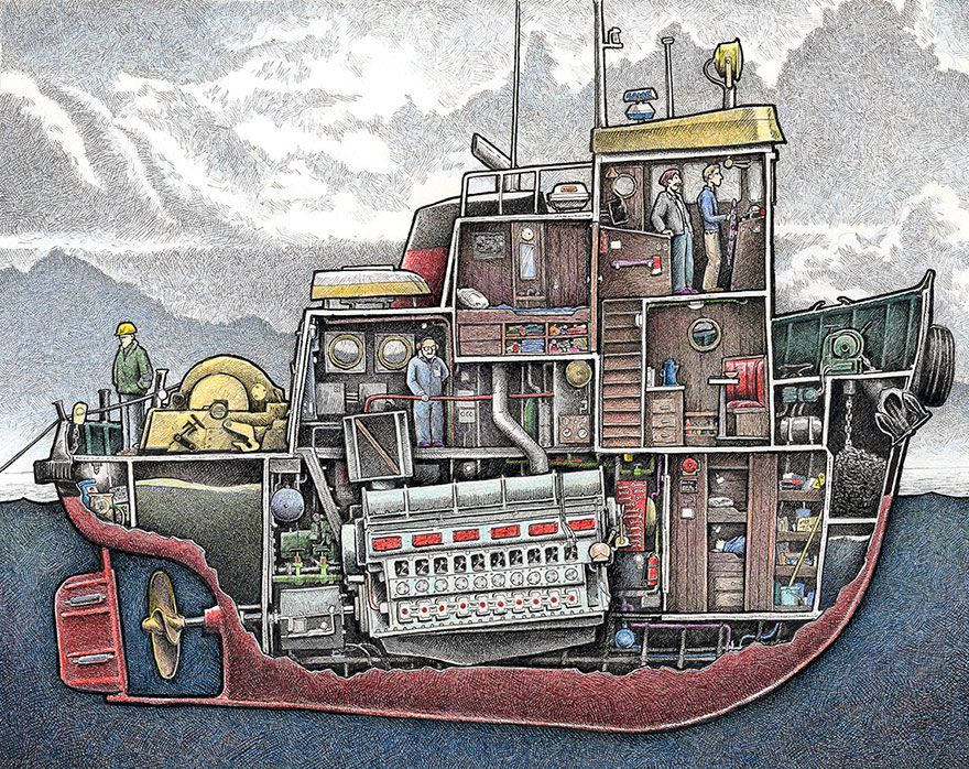 Cutaway of the #Alaska adventure charter boat M/V Ursa Major, a charming Norwegian-built Trawler Yacht redd.it/ak1sek #MapPorn
